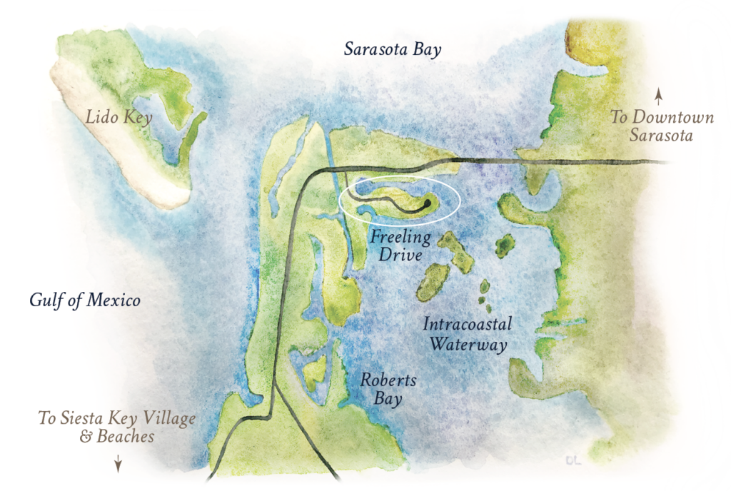 Watercolor map of north Siesta Key