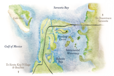 Watercolor map of north Siesta Key