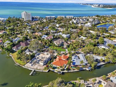 Aerial image of waterfront properties in Sarasota Florida